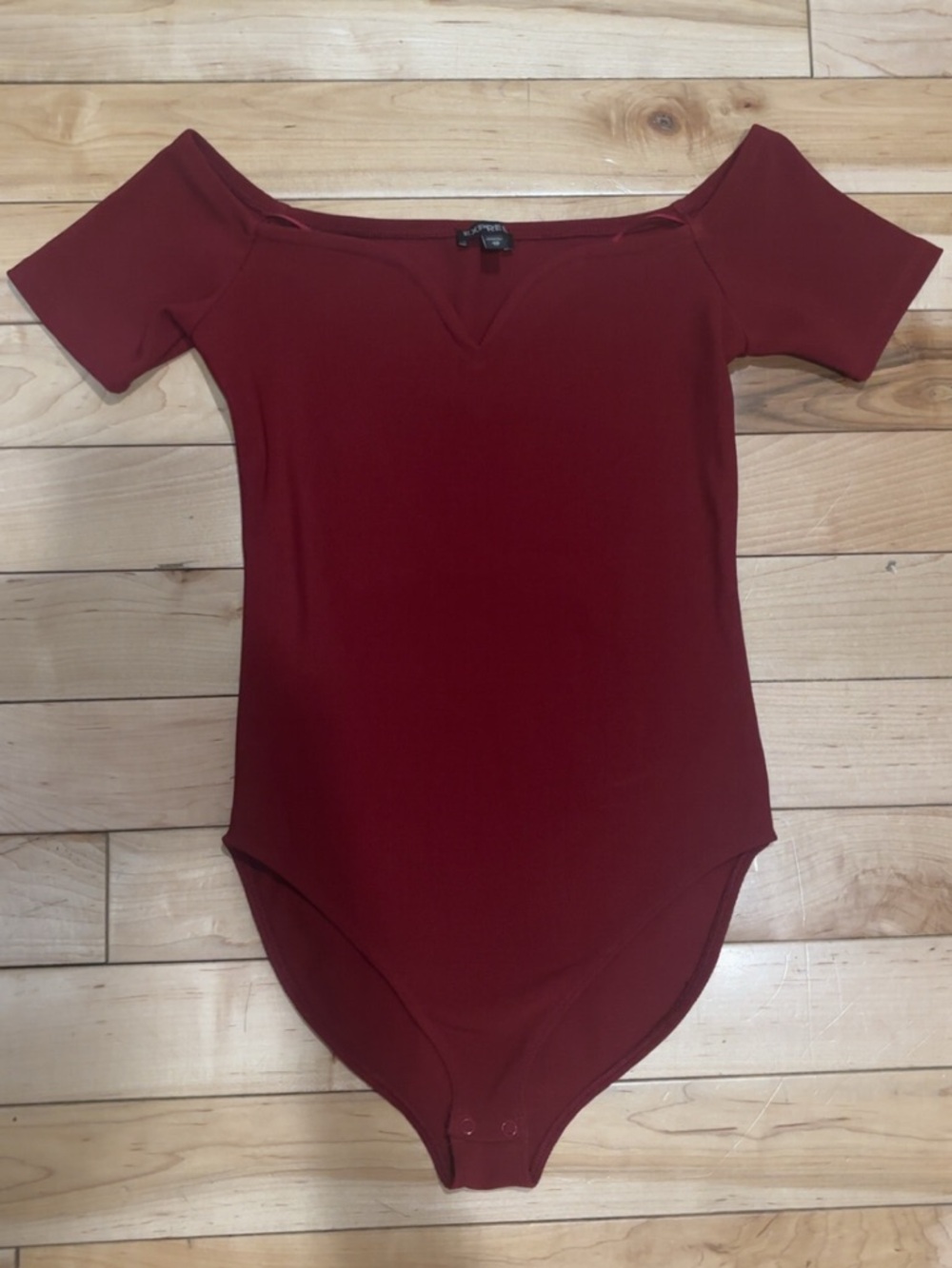 EXPRESS MAROON OFF-THE-SHOULDER BODYSUIT